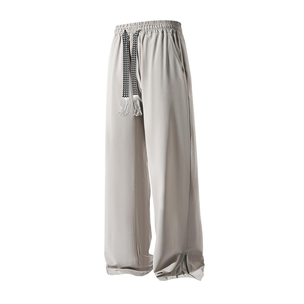 Fashion Zipper Design Trouser Legs Casual Pants Men's Solid Straight Elastic Waist Trousers Simple Boot Cut Daily Pants