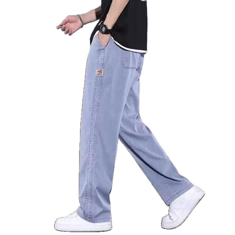 Summer Thin Drooping Tennis Jeans Men's Loose Straight Wide-leg Tennis Casual Trousers Men's Solid Color