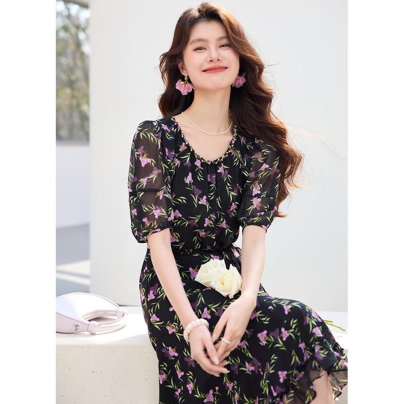 Sanpowa Premium Slimming Floral Tiered Midi Dress L
