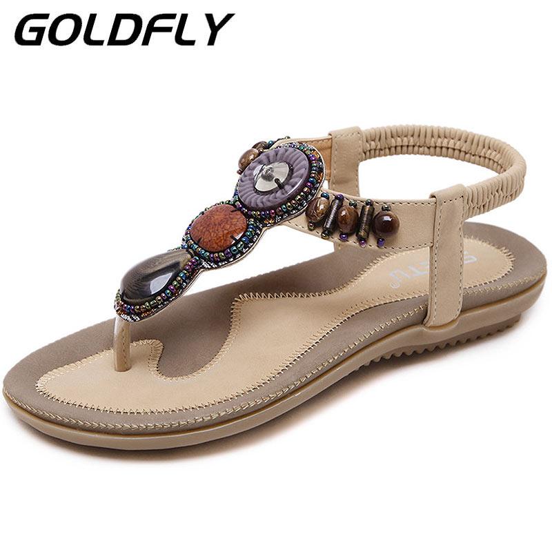 

Sandals Women Pu Flip Flops Casual Shoes Woman Beading Elastic Band Sandale Femme Fashion Flats