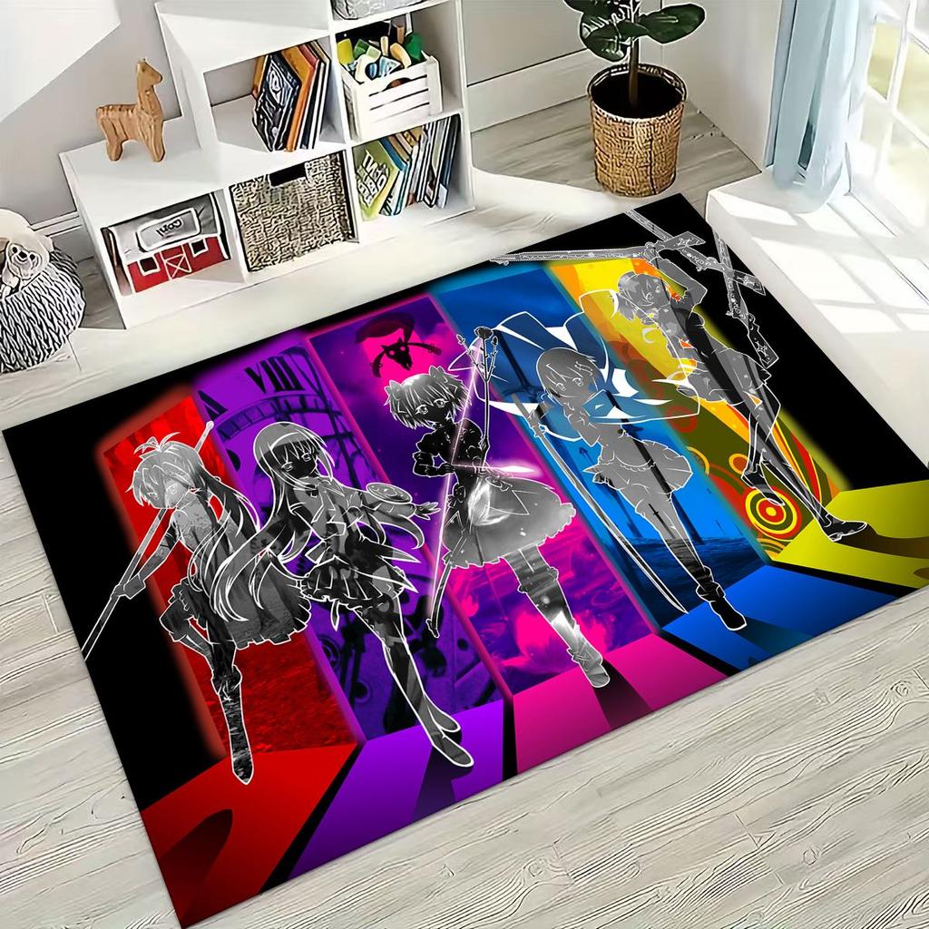 Cartoon Puella Magi Madoka Magica Girl Anime Rug for Bedroom Living Room Sofa Home Doormat Decor,Large Kids Non-slip Floor Mat