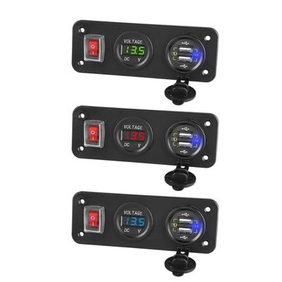 12V 24V Çift QC3.0 USB Araç Hızlı Şarj Soketi Paneli LED Voltmetre Açma Kapama Anahtarı