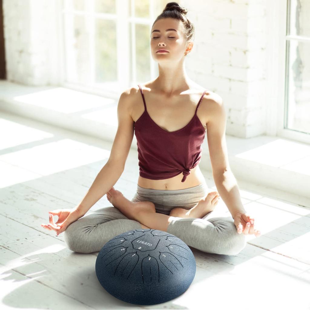 Slit Drum Steel Tongue Drum 11 Notes 10 Inch LEKATO Metal Drum Percussion Instrument with Mallet and Storage Bag for Meditation, Yoga, Zen, Navy Blue