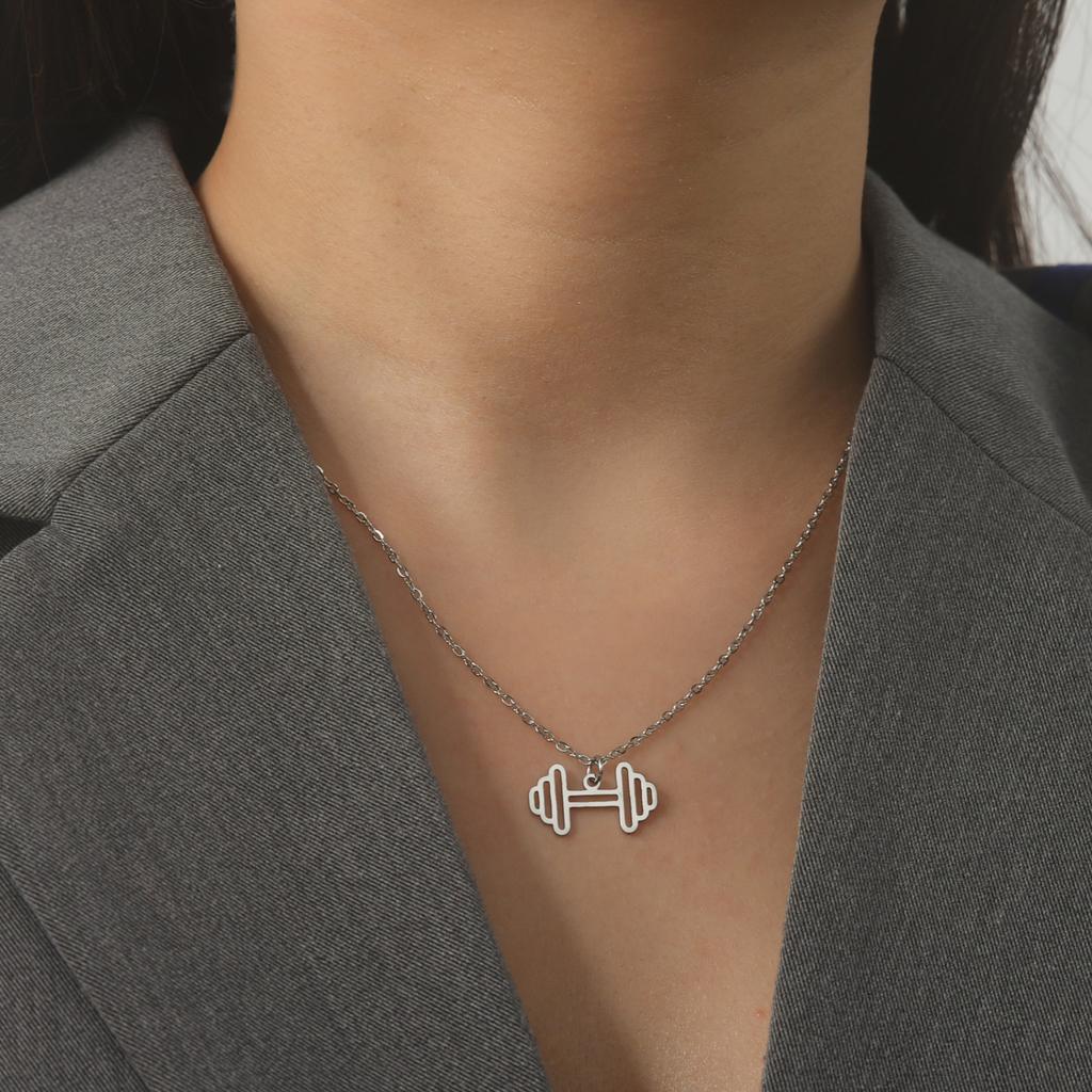 Cazador HeartBeat Dumbbell Pendant Necklaces for Women Exercise Sport Stainless Steel Jewelry Necklace Birthday Gift Wholesale