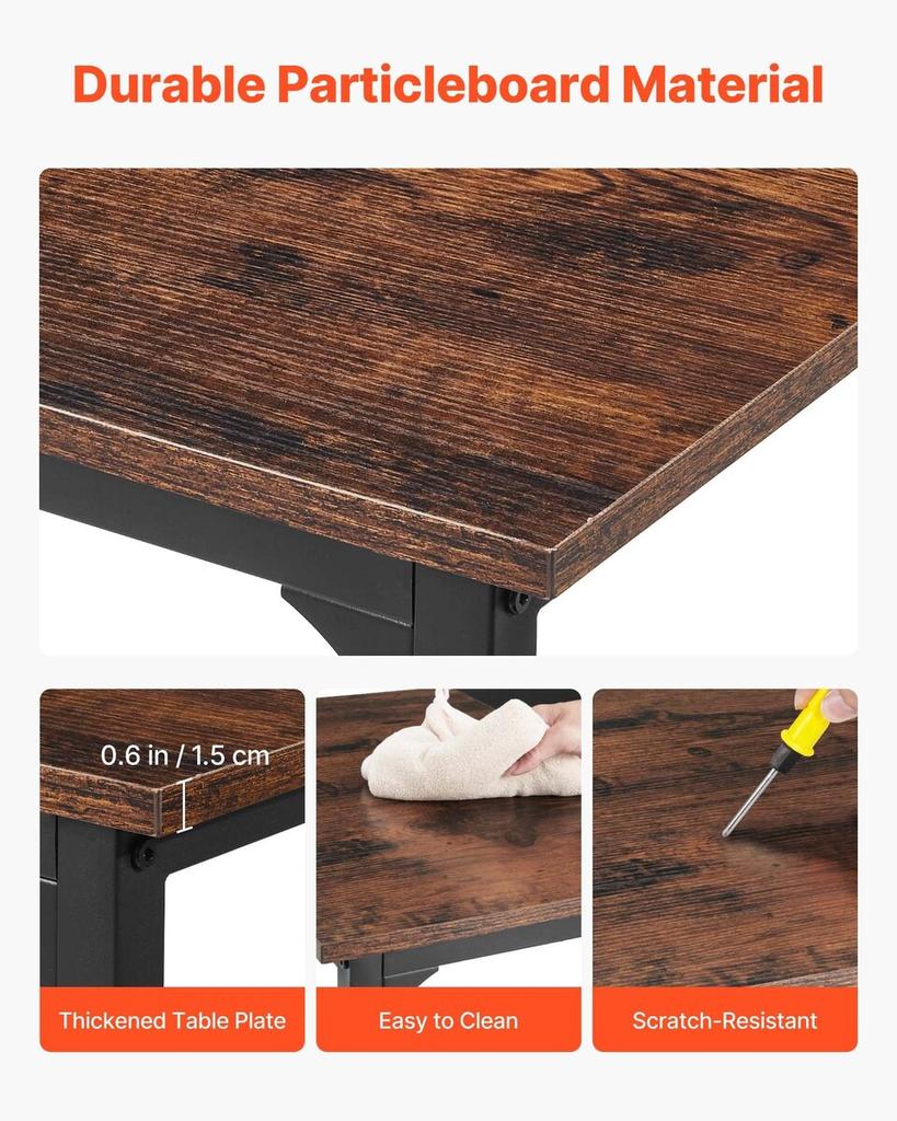 Computer Desk, 160 Cm Office Gaming Desk for Home Office, Writing Study Work Modern Simple Table with Metal Frame for Large Legroom, Rustic Brown and