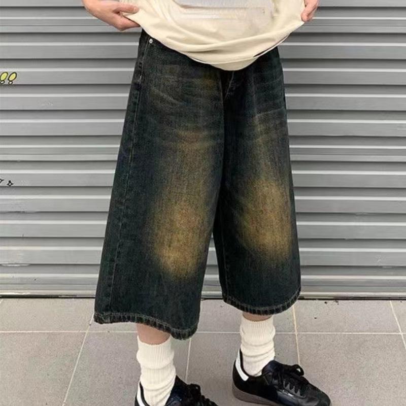 2024 Vintage Wash Whiskers Denim Shorts Women Low Rise Distressed Frayed Wide Leg Baggy Jeans Jorts Casual Summer Clothes