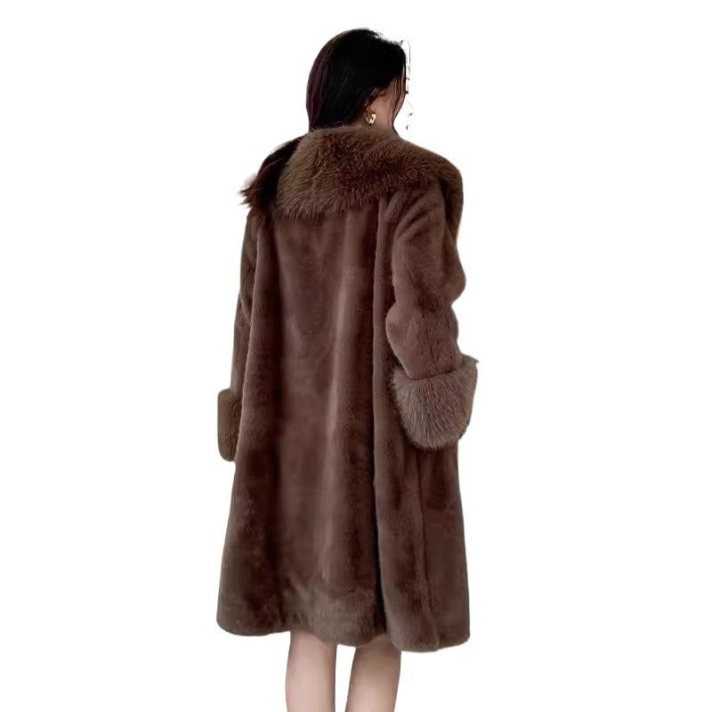 Autumn and Winter Women's Extended Toka Imitation Fur Suit Collar Coat Coat Artificial Fur Imitation Fur Coat