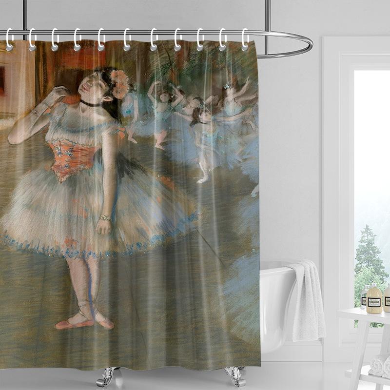 Ballerina Shower Curtain-Pink And Blue Ballerina Floral Print Waterproof Art Bathroom Decoration 180x 80cm 180 x240cm