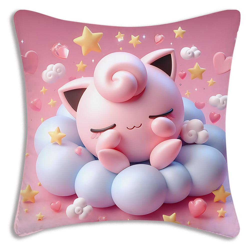 Pillow Covers Cartoon Cute Pokmons Jigglypuffs Sofa Decorative Home Double-Sided Printing Short Plush Cute Cushion Cover