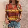 Retro Harajuku Women's Casual V-Neck Short Sleeve Summer Streetwear Pullover T-Shirt Tops New Fashion Stripe Print Tee