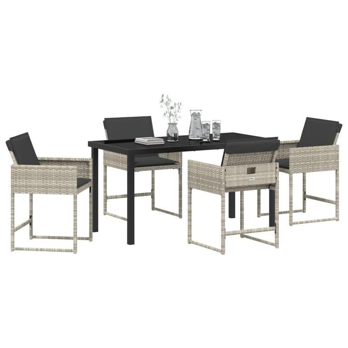 VidaXL Ensemble de salle à manger de jardin 5 pièces avec coussins en poly rattan gris clair 3380734