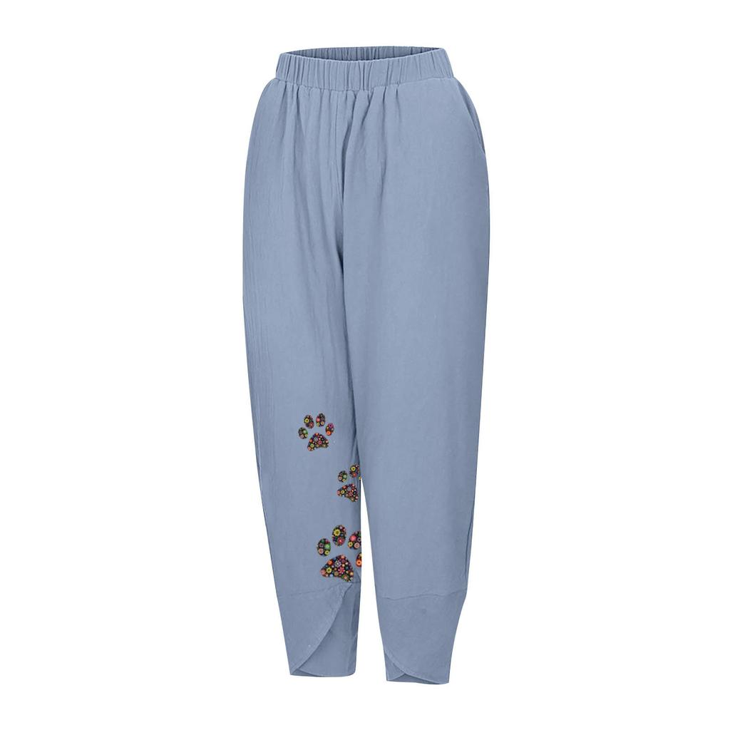 Women's Summer Casual Loose Cotton And Linen Embroidered Wide-leg Pants