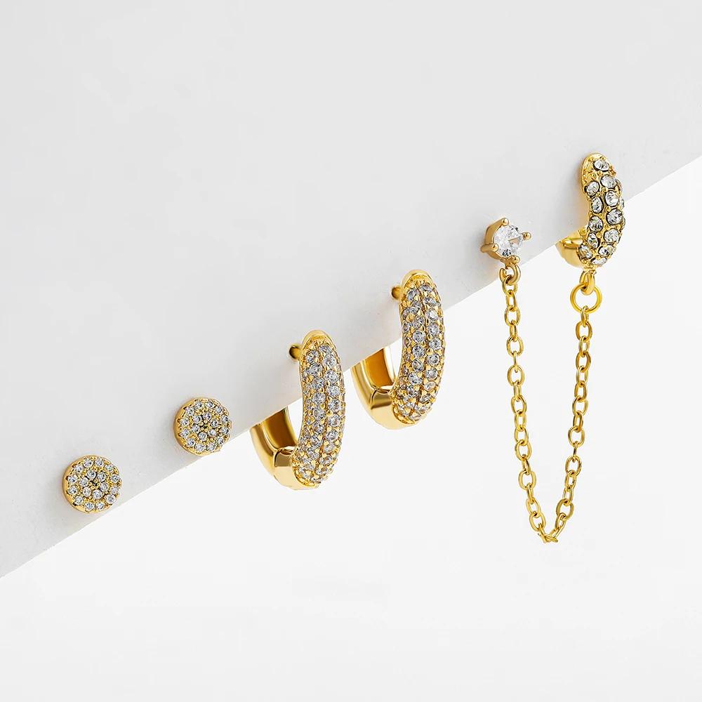 

3pair/set 2025 Fashion CZ Zircon Circle Huggie Hoop Earrings for Women New Trendy Crystal Hoops Ear Piercing Chain Zircon Gift