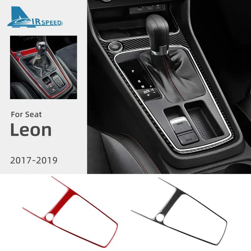 Real Soft Carbon Fiber Sticker For Seat Leon 2017 2018  LHD RHD Car Gear Shift Outer Frame Panel Trim Interior Accessories