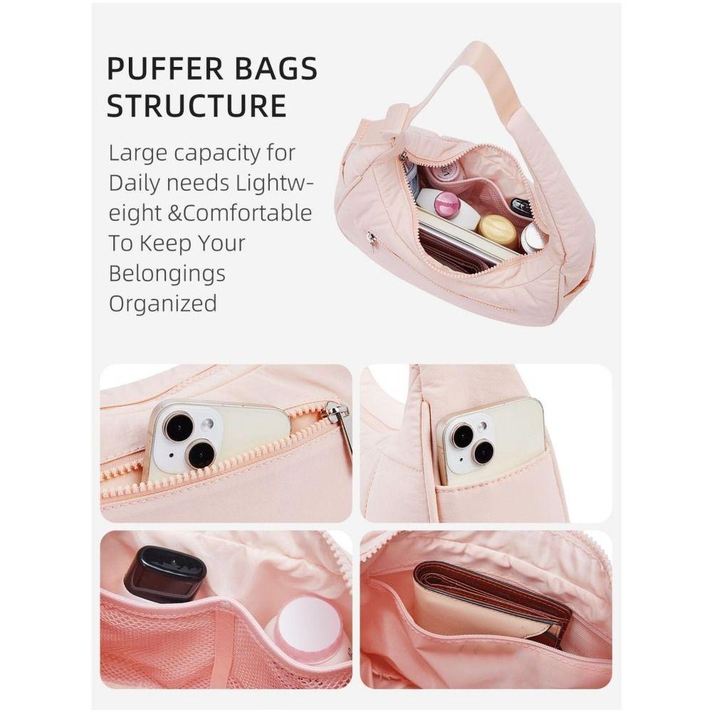 Fashion Nylon Handbag with Adjustable Strap Waterproof Underarm Bag Large Capacity Quilted Puffer Shoulder Bag Woman Girl