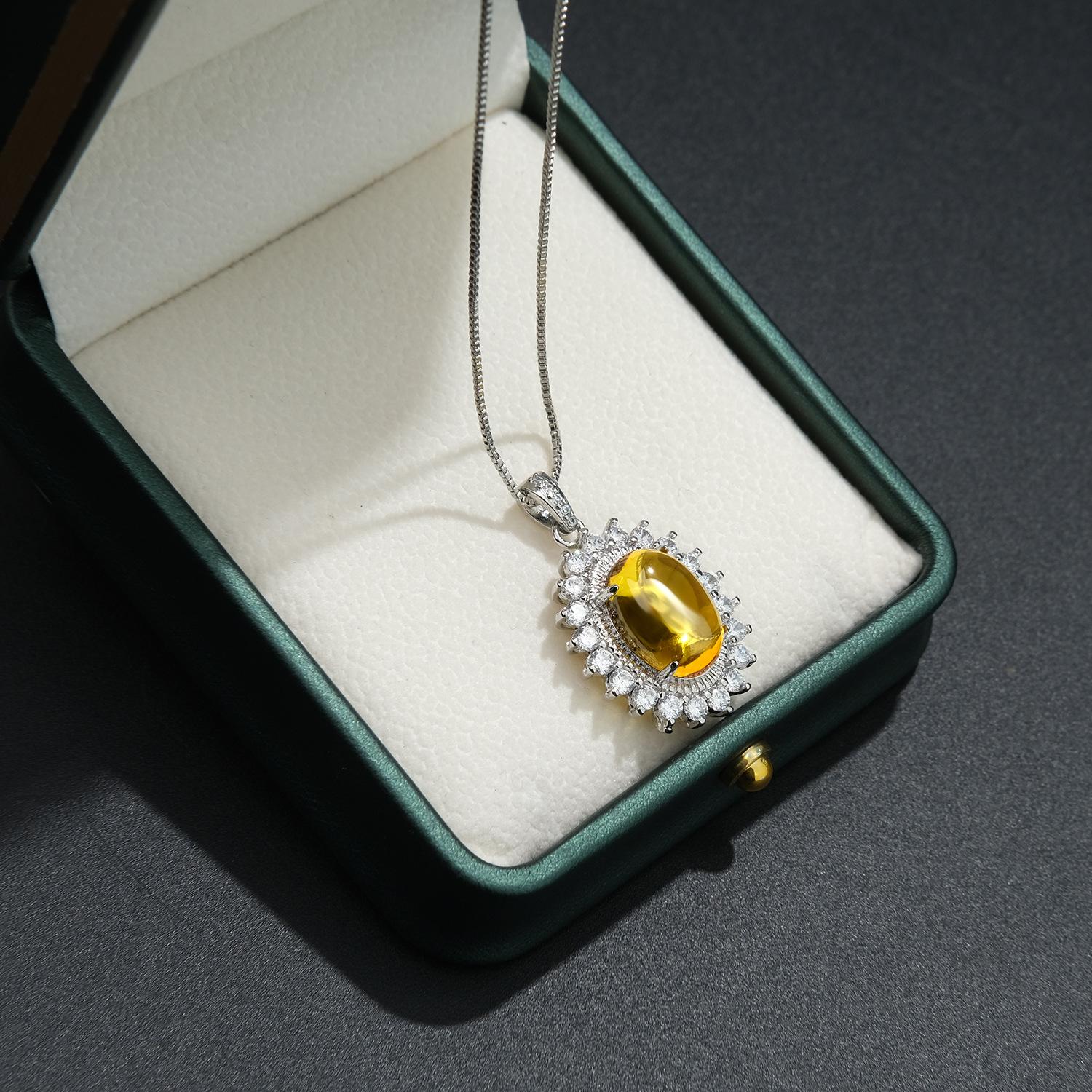 925 Sterling Silver Exquisite Luxury Yellow Crystal Zircon Full Diamond Necklace Wedding Anniversary Anniversary Party Gift