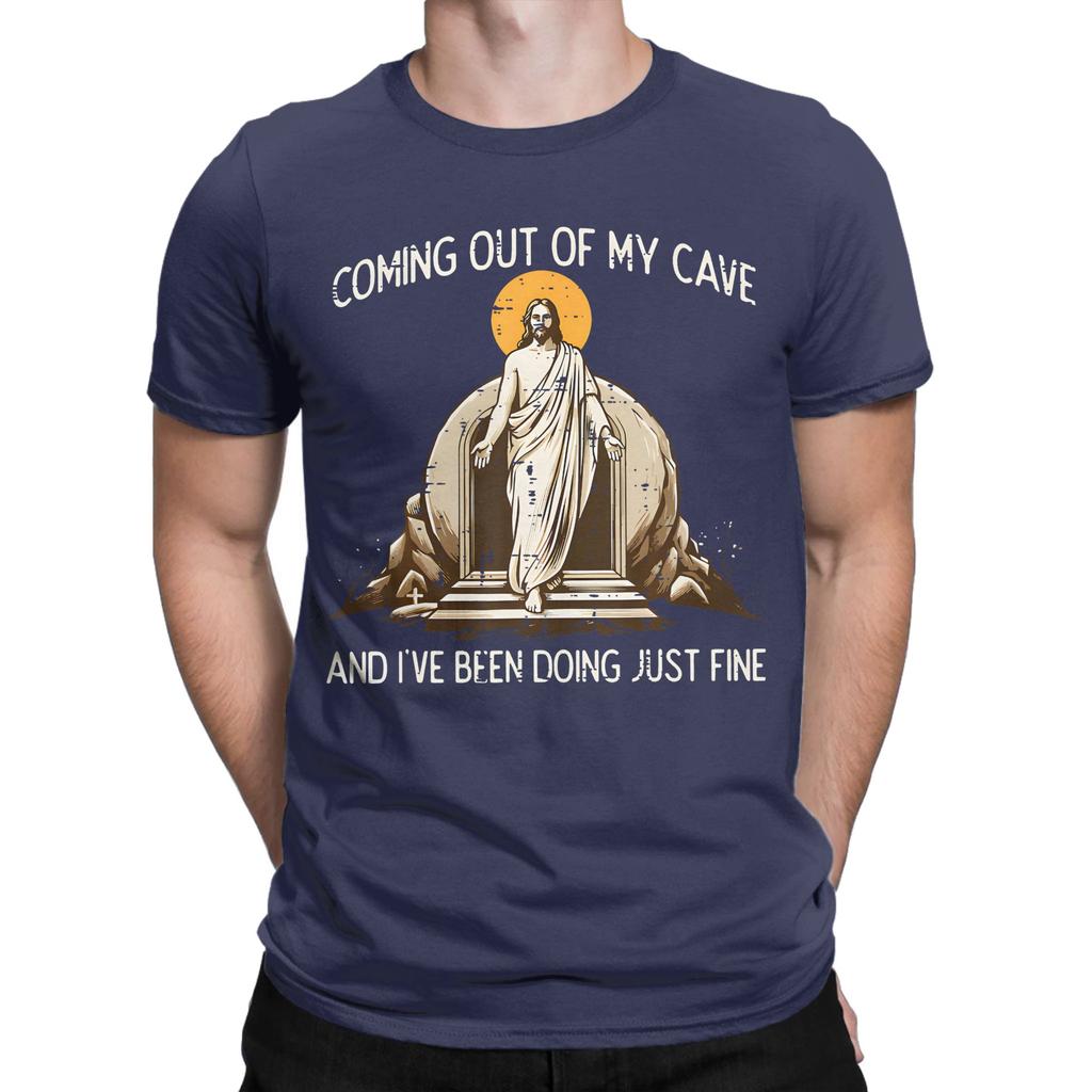 Novelty Easter Coming Out My Cave Jesus Resurrection TShirts Unisex O Neck Cotton T Shirts Short Sleeve Tees Plus Size Clothes