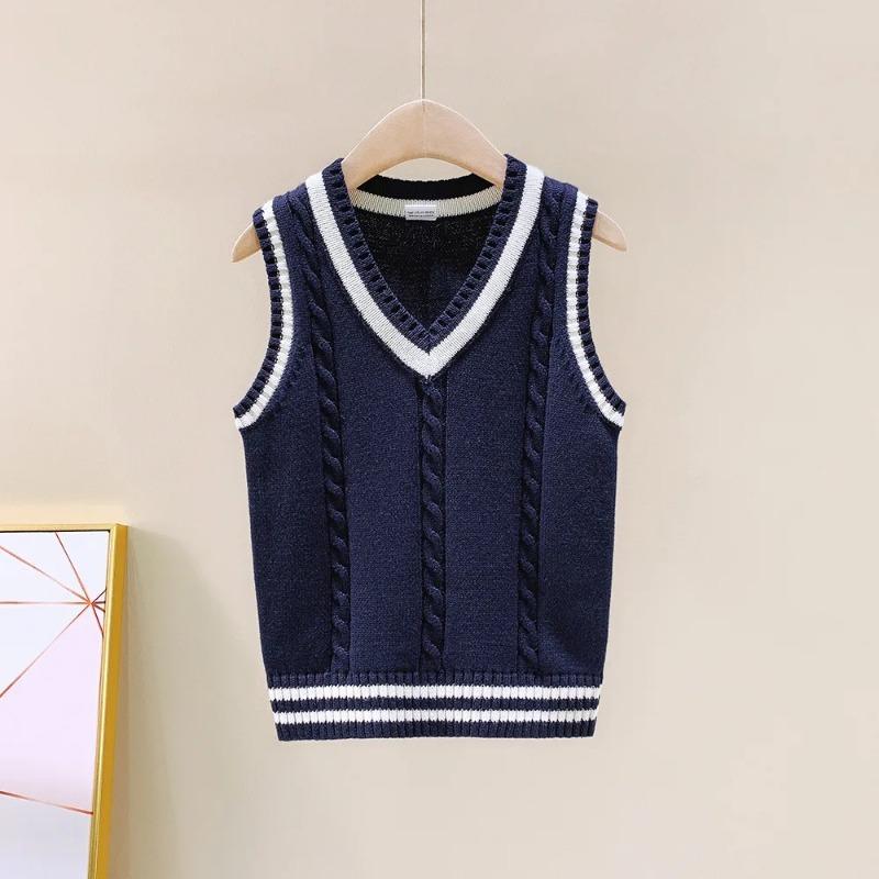 Children's Knitted Vest Spring and Autumn Models for Boys and Girls Pullover College Style Sweater Vest
