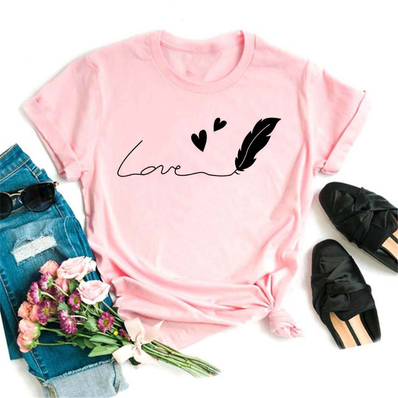 Fashion Women T Shirt Funny Butterfly Feather Print Tshirt T Shirt Summer Short Sleeve Tops Tee Female Feather T-shirts