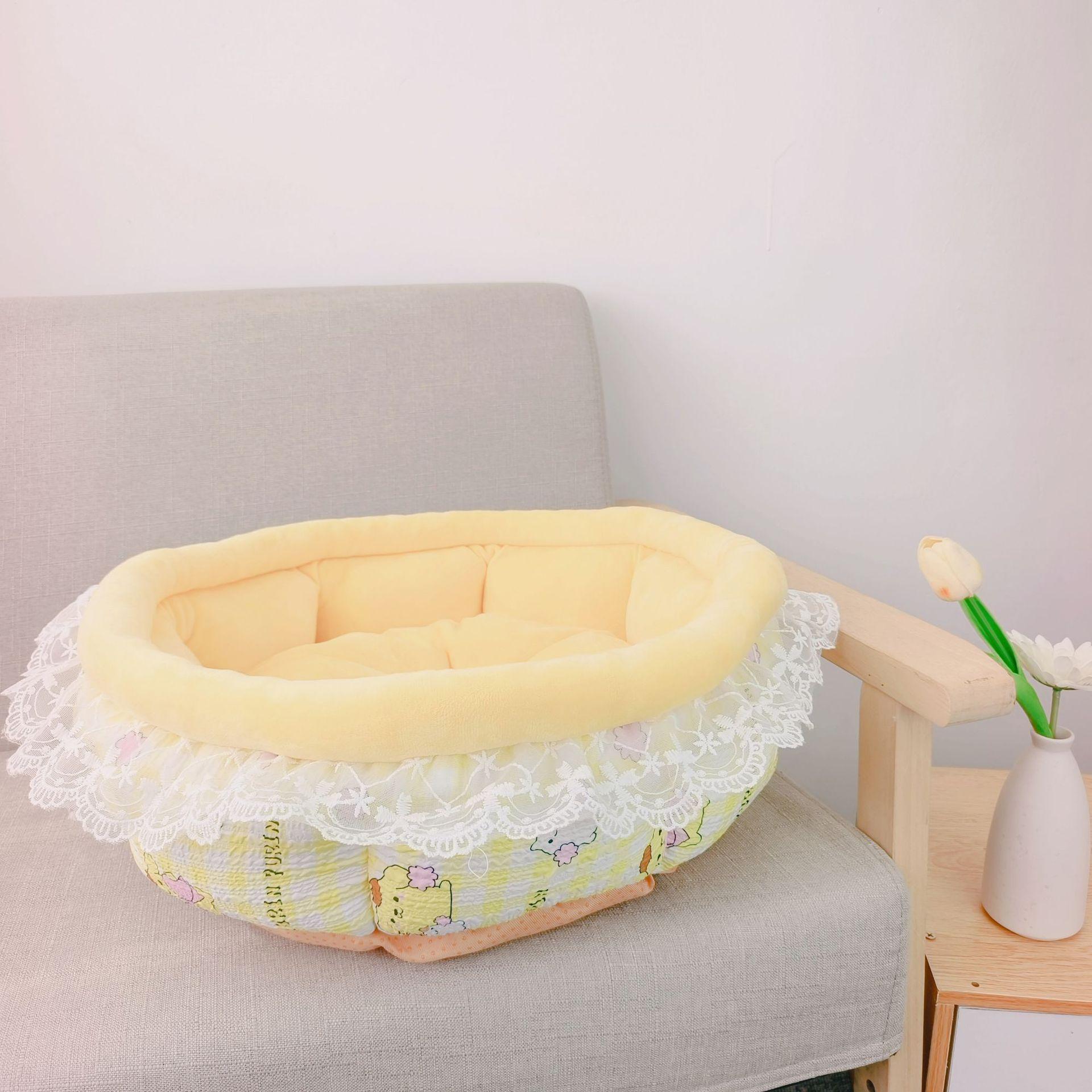 

Пасторальный стиль Осенне-зимнее гнездо для питомца Кружевное гнездо для кошки Кровать для питомца Диван-гнездо для собаки Маленькая собачка Тедди Гнездо для питомца породы померанский шпиц 48CM