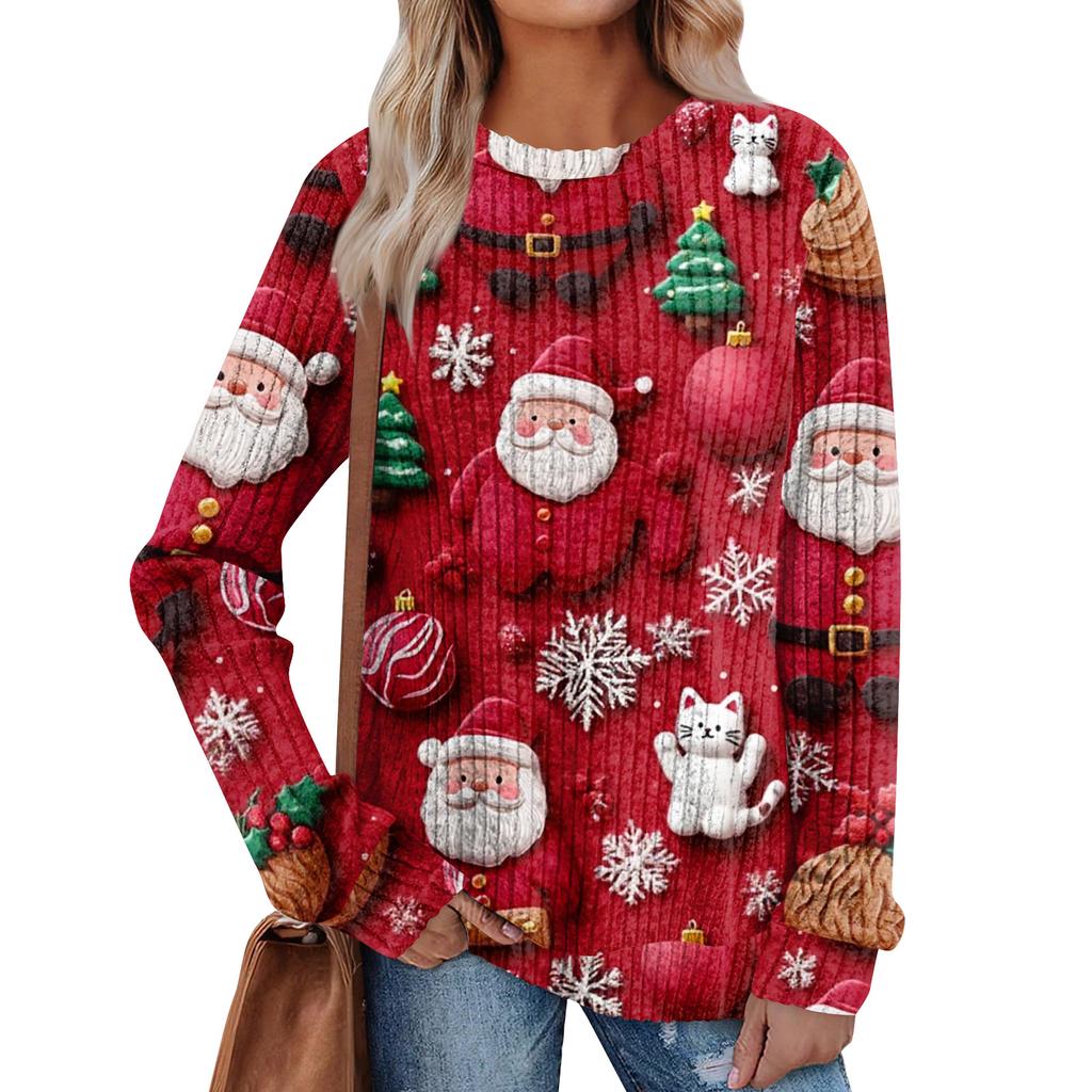 Women's Printed Lightweight Brushed-Cotton Round Neck Top