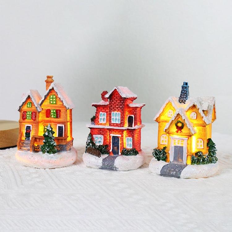 Christmas LED Village House Figurines Luminous Small House Christmas Decoration