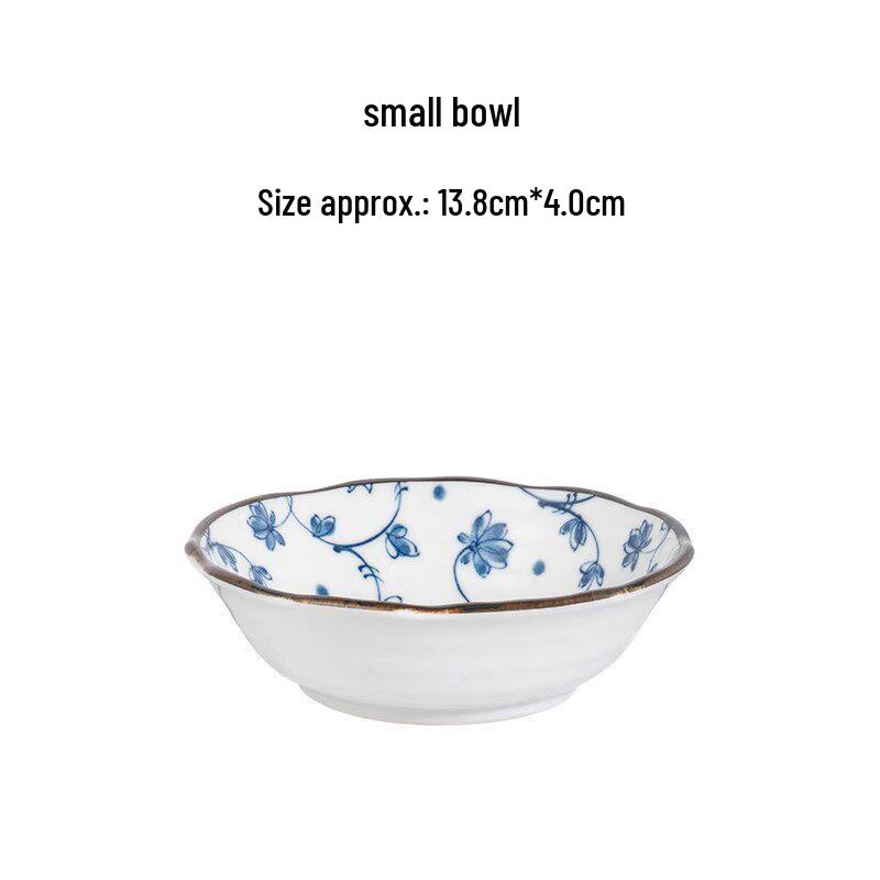 Mino Ware Japanese Tableware - Blue & White Tang Grass Pattern Ceramic Piece