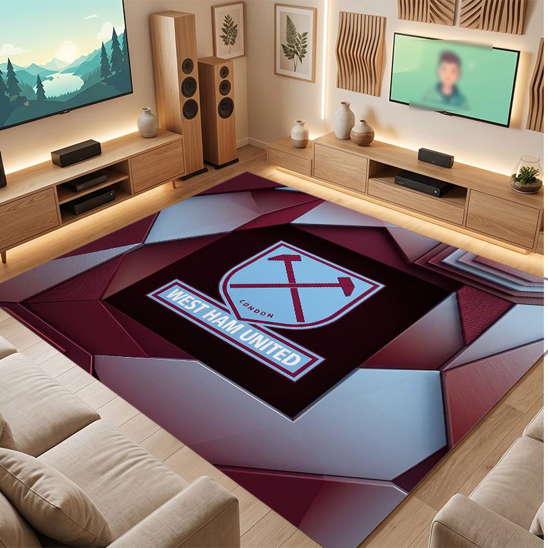 Tappeto in Velluto di Cristallo con Stampa del West Ham United Football, Comodo Assorbente d'Acqua Antiscivolo Tappeto per Pavimenti Interni