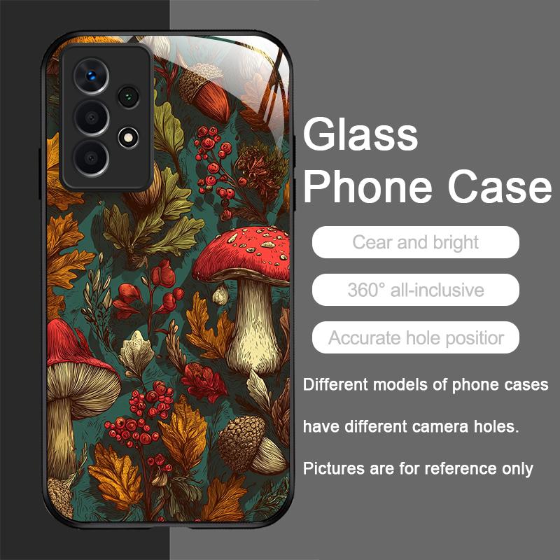 Creative Personality Mushroom Pattern Tempered Glass Phone Case for Samsung Galaxy A56 A55 A54 A53 A52 A36 A14 A15 5G Back Cover