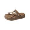 Women's Korean version of cool slippers thick-soled non-slip one-word slippers 2025 summer outer wear lady set toe pearl Roman sandals