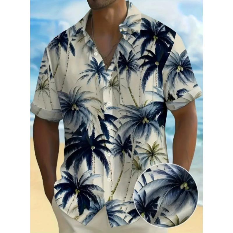Men's Summer Casual Button Down Shirt Abstract Floral Print Short Sleeve Hawaiian Shirt