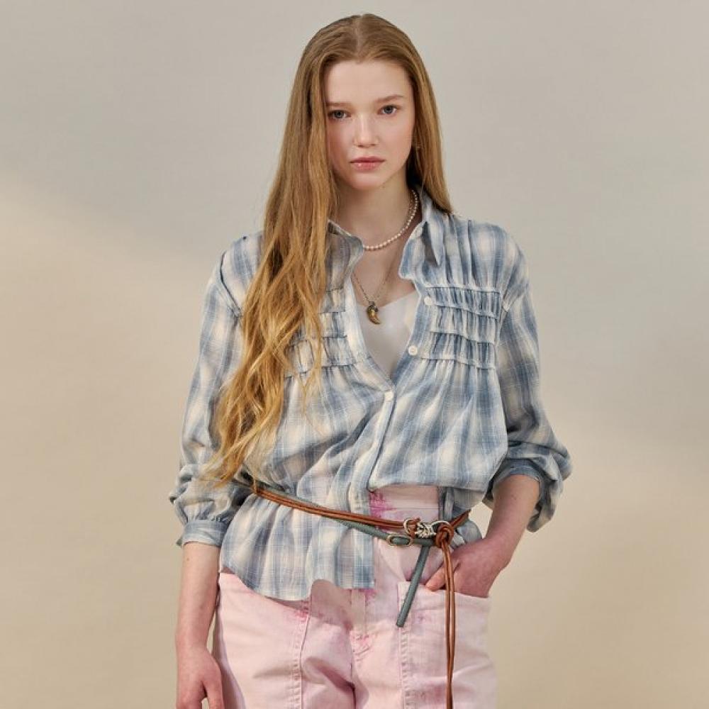 

Maxza Check Shirring Cotton Shirt Blouse Zf05qb002nh sky blue/FREE