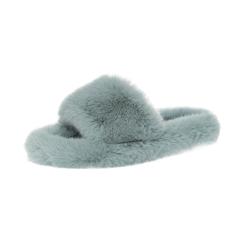 Cotton Mop Autumn and Winter Fluffy Slippers Women's Outer Wear Floor 2025 New Model Small Word Fresh Home Flat Bottom Blue