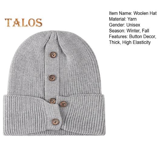 Czapka zimowa wełniana dzianinowa kopuła bez ronda jednolity kolor wysoka elastyczność guziki dekoracyjne gruba utrzymująca ciepło czapka outdoorowa unisex podróż dojazdy nakrycia głowy