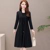 Spring & Autumn Long-Sleeve Two-Piece Dress for Middle-Aged Women - Slim Fit, Medium Length