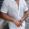 Men's Short-Sleeve Mesh Checkered Collared Shirt - Breathable Casual Button-Down Slim-Fit Top