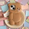 3D Cute Bear Silicone Case for 13-16 Pro Max with INS Cartoon Design Shockproof 360 Protection