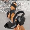 High Heel Sandals Women's 2025 New Sexy Gladiator Black Square Buckle Thick Heel Fish Mouth Sandales Platform Sandalias De Mujer