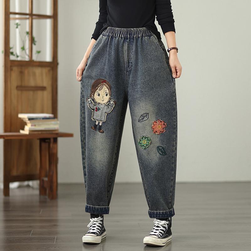 

DIMANAF 2025 New Basic Elastic Jeans Harlen pants Women Loose Denim Trousers Big Casual Blue Pants 5012# 2XL синий