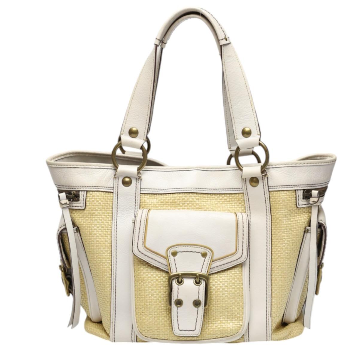 COACH Straw x leather Tote Bag leather Beige x white Women 114 Used