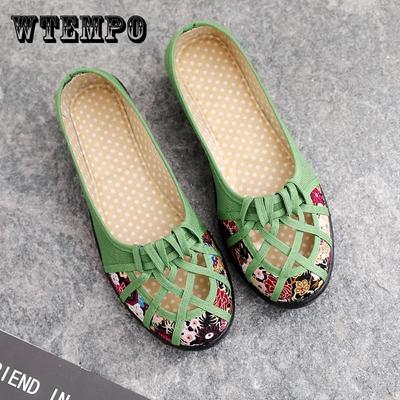 İlkbahar Yaz Bez Ayakkabı kadın Oymak kaymaz Yumuşak Alt tek ayakkabı Büyük Boy Baskı Düz ​​Slip-on Sandalet
