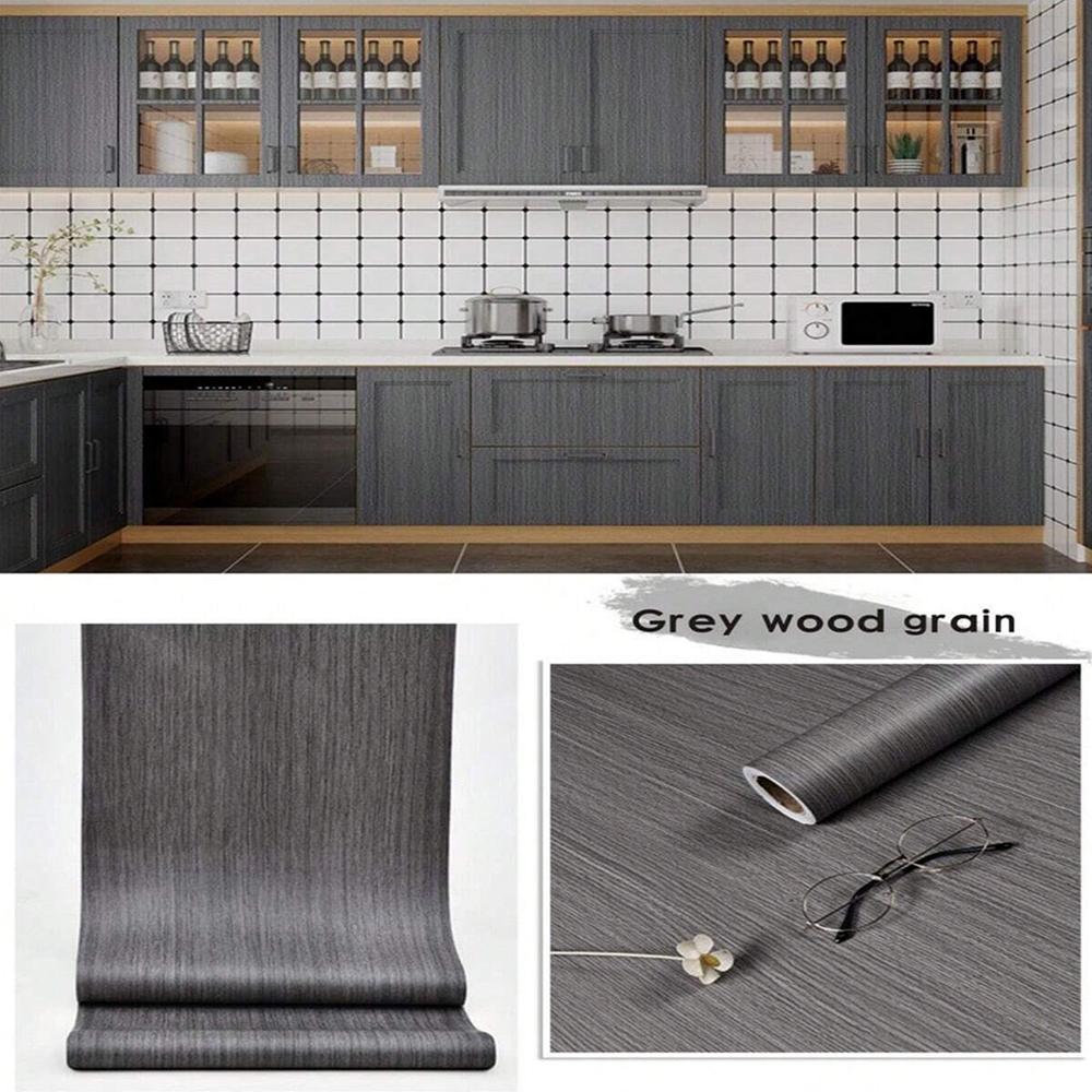 Self-Adhesive Wood-Grain Stickers Grey Waterproof Peel Stick Door Contact Paper for Backdrop Furniture Cabinets Decor Wallpaper