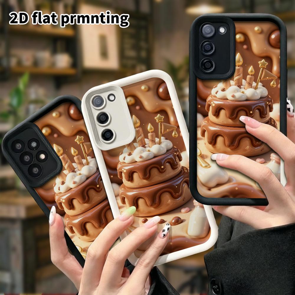 Phone Case: 2D Flat Design Suitable for Samsung Galaxy A34 A35 M05 M06 S20 S22 S21 FE Plus 5G Protective Case, Chocolate Cake, Perfect Christmas and H