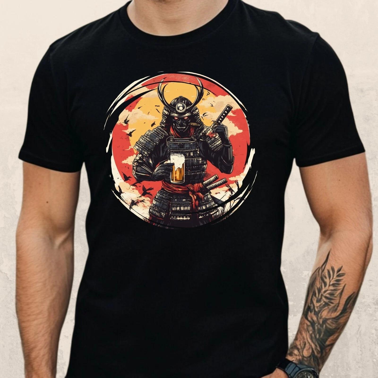 T-Shirt Herren Samurai mit Bier Motiv Baumwolle Größe S bis 5XL S