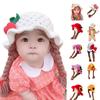 Baby Girls Braided Wig Woolen Yarn Knitted Hat Sunflower Cherry Cap Photo Prop