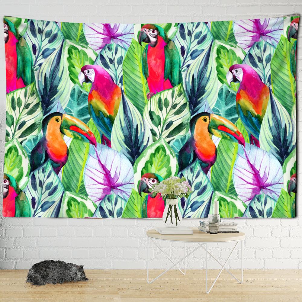 Oil Painting Parrot Southeast Asian Style Decor Tapestry Fashionable Tropical Plant Polyester Fabric Mandala Home Wall Hanging