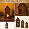 Lanterna Porta-Velas Oca de Ferro Estilo Igreja Gótica Lanterna Decorativa para Uso Interno Externo com Design Oco e Base Estável