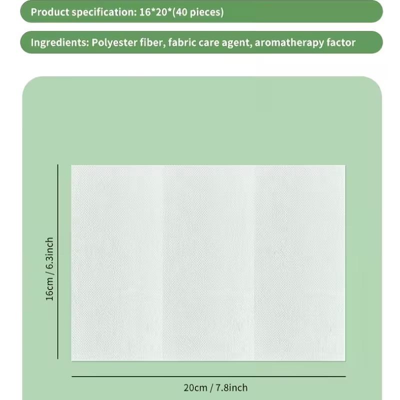 40Pcs Fabric Softening Sheet Drying Clothes Dryer Machine Washing Machine Fragrance Sheet Long Lasting Fragrance Deodorizing