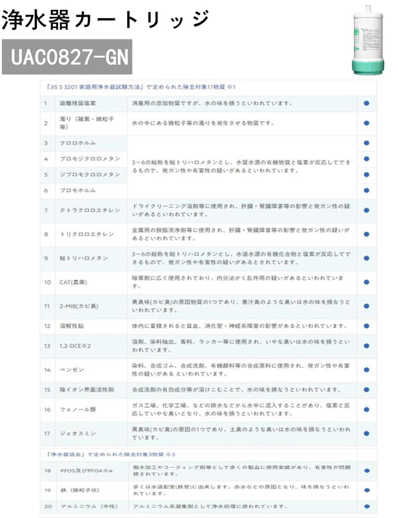 Water Purifier Cartridge with Substance Undersink Cartridge Compatible Product UAC0827-GN [Compatible UZC2000, UC17021, UNC1000, BUC12001] [17+3