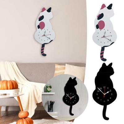 Non Ticking Wall Clock Acrylic Kitchen Wall Cat Clocks With Swing Tail Home Art Decoration For Living Room Kitchen Restaurant
